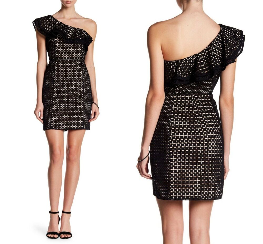 J.Crew Collection Black One-Shoulder Eyelet Dress Cotton Size 4